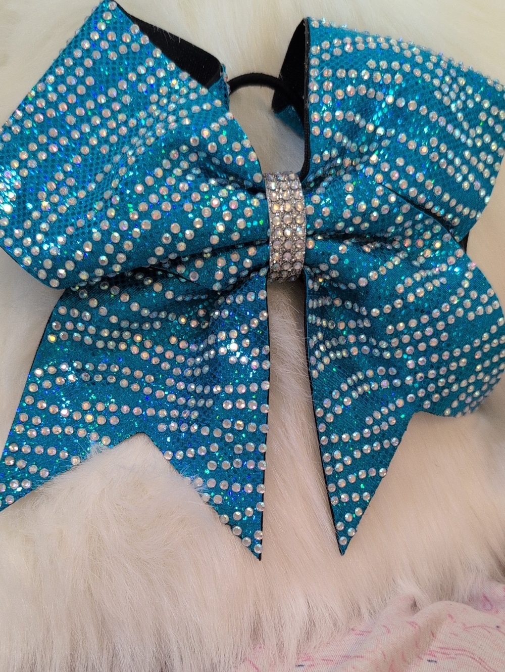 Kids Sparkle Hair Bow - Teal Blue Rhinestone Accent